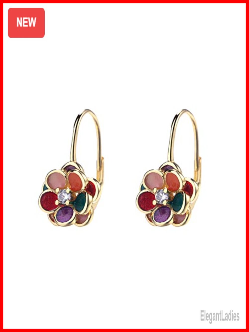14k Gold Plated Leverback Earrings Genuine Crystal Floral Fashion Jewelry